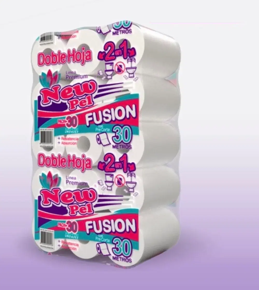 Pack de treinta rollos de papel higiénico New Pel Doble Hoja Fusión de 30 metros
